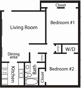 B1- Two Bedroom / One Bath - 960 Sq.Ft.*
